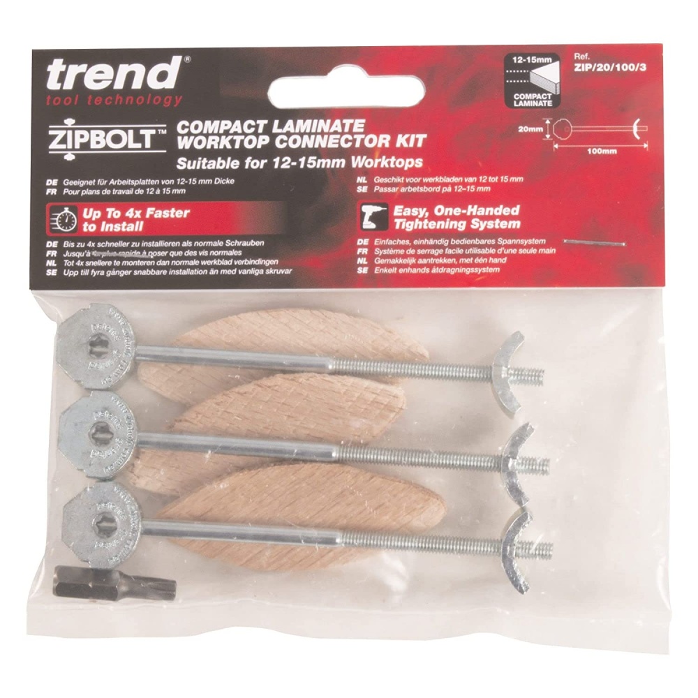 ZIPBOLT Compact Laminate Worktop Connector kit (1215mm) solmer.co.uk